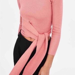 ZARA Tie Waist Ribbed Cropped Sweater